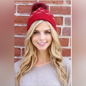 Red Beanie With Embroidered Stars